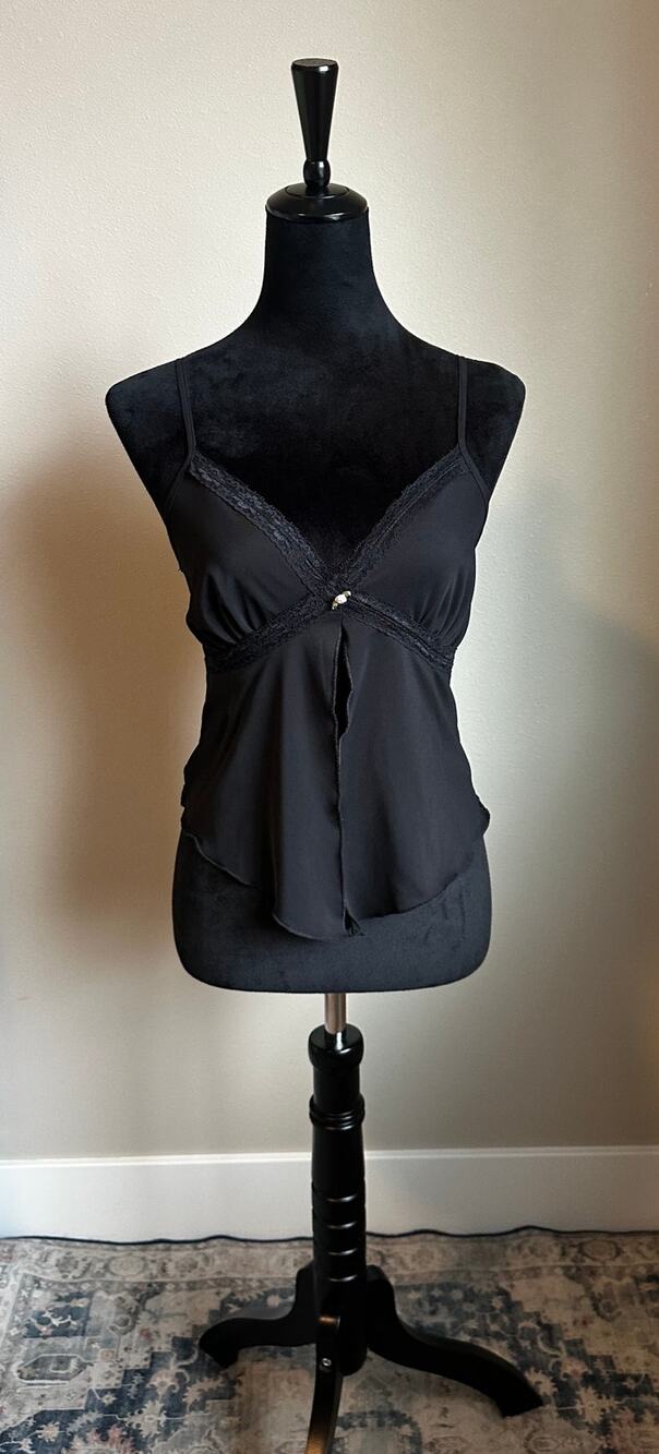 MIXED THREADS Black Sheer Spaghetti Strap Split Front Cami Size M